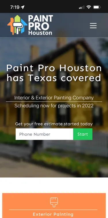 A website for a painter in mobile device size.